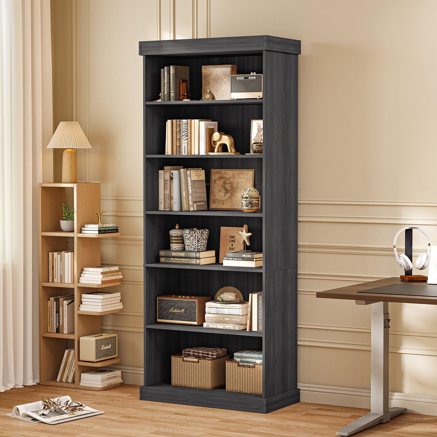 Vyre 70.8" Tall Farmhouse Bookshelf with Glass Doors-260513