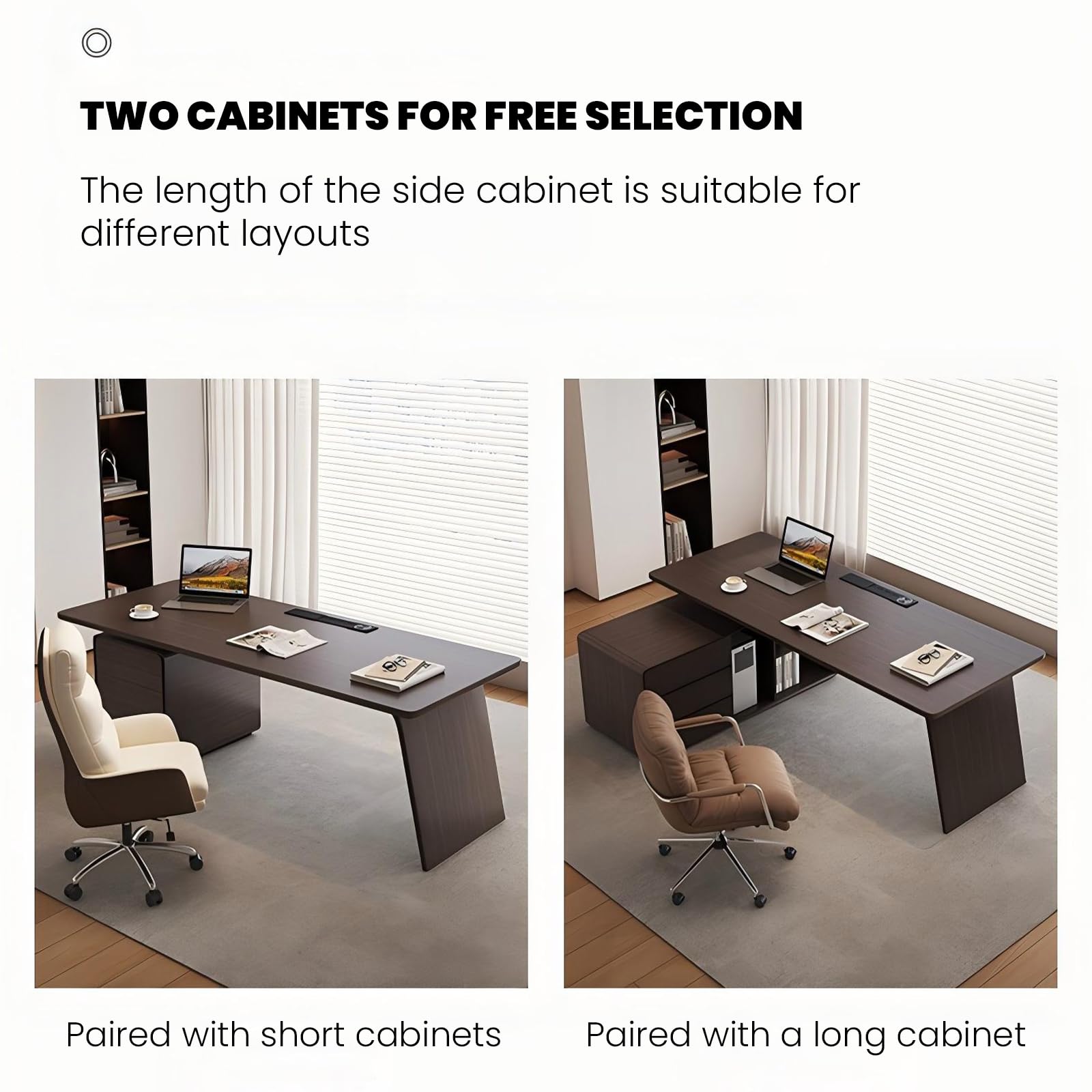 Modern Office Desk with Storage Cabinet & Power Outlets