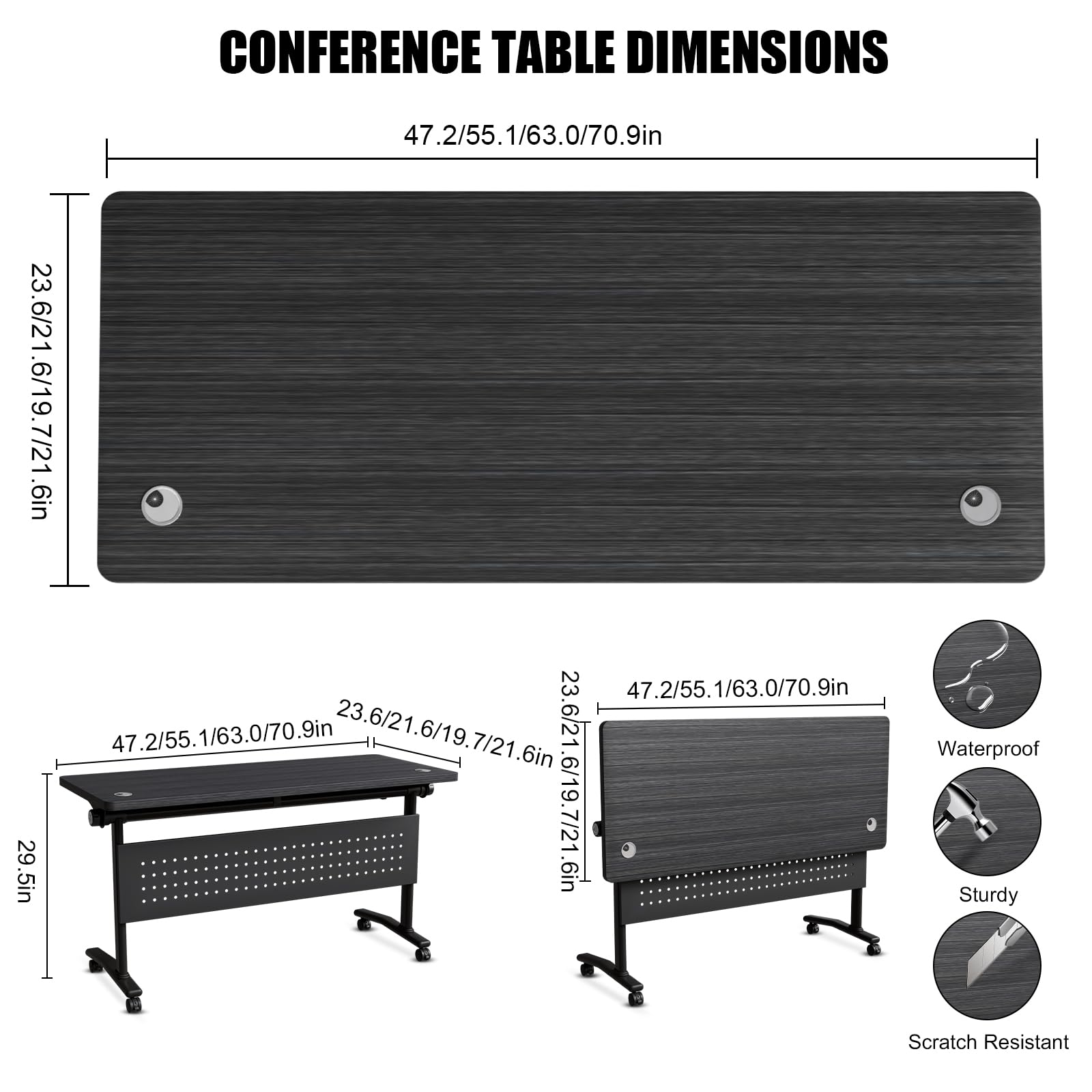 Folding Conference Table with Wheels & Cable Grommets