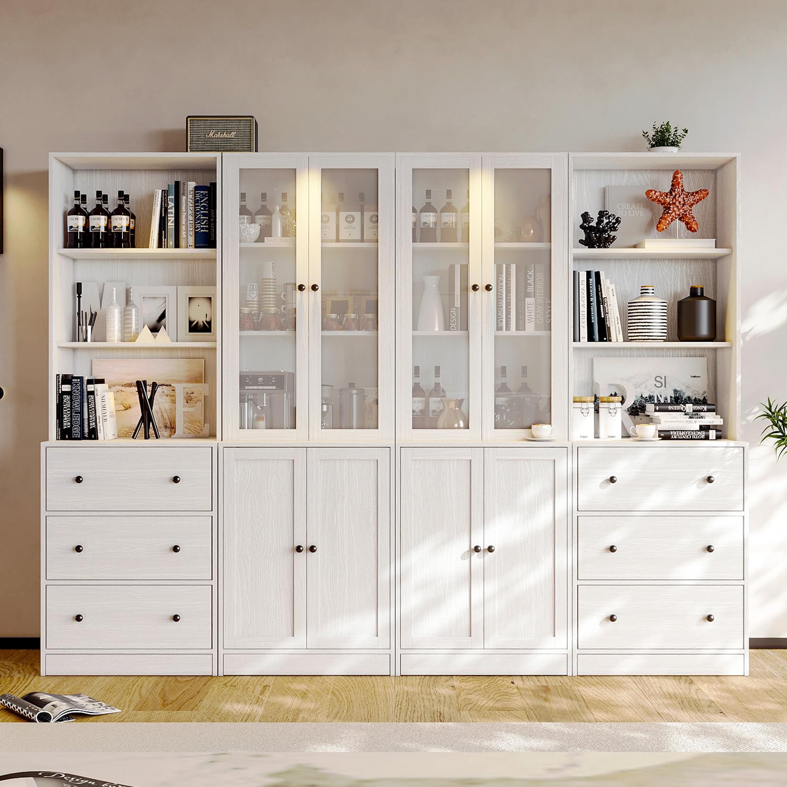 File Cabinet with Bookshelf & Glass Doors