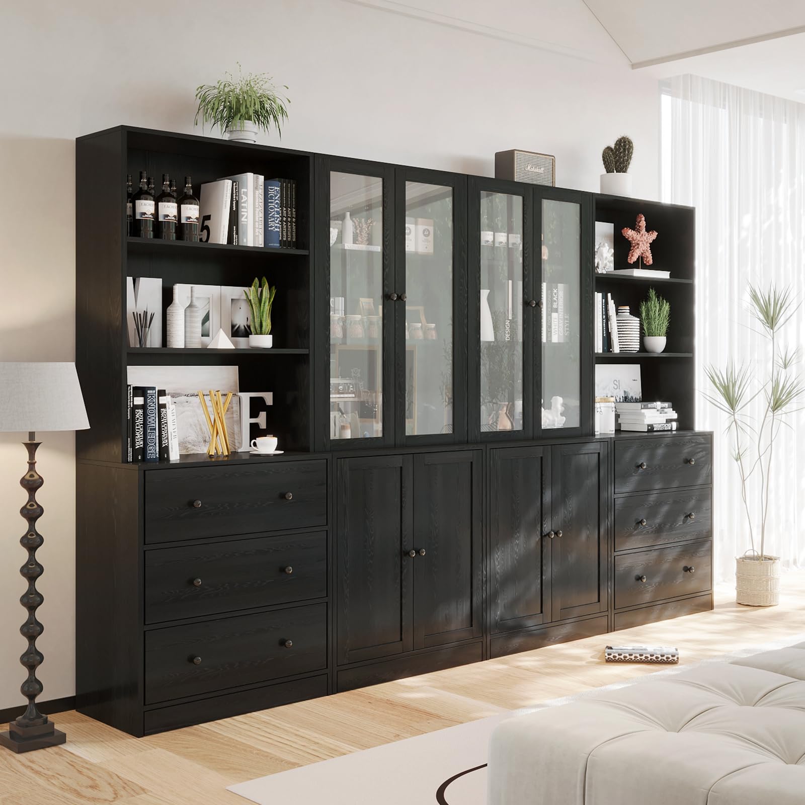 File Cabinet with Bookshelf & Glass Doors