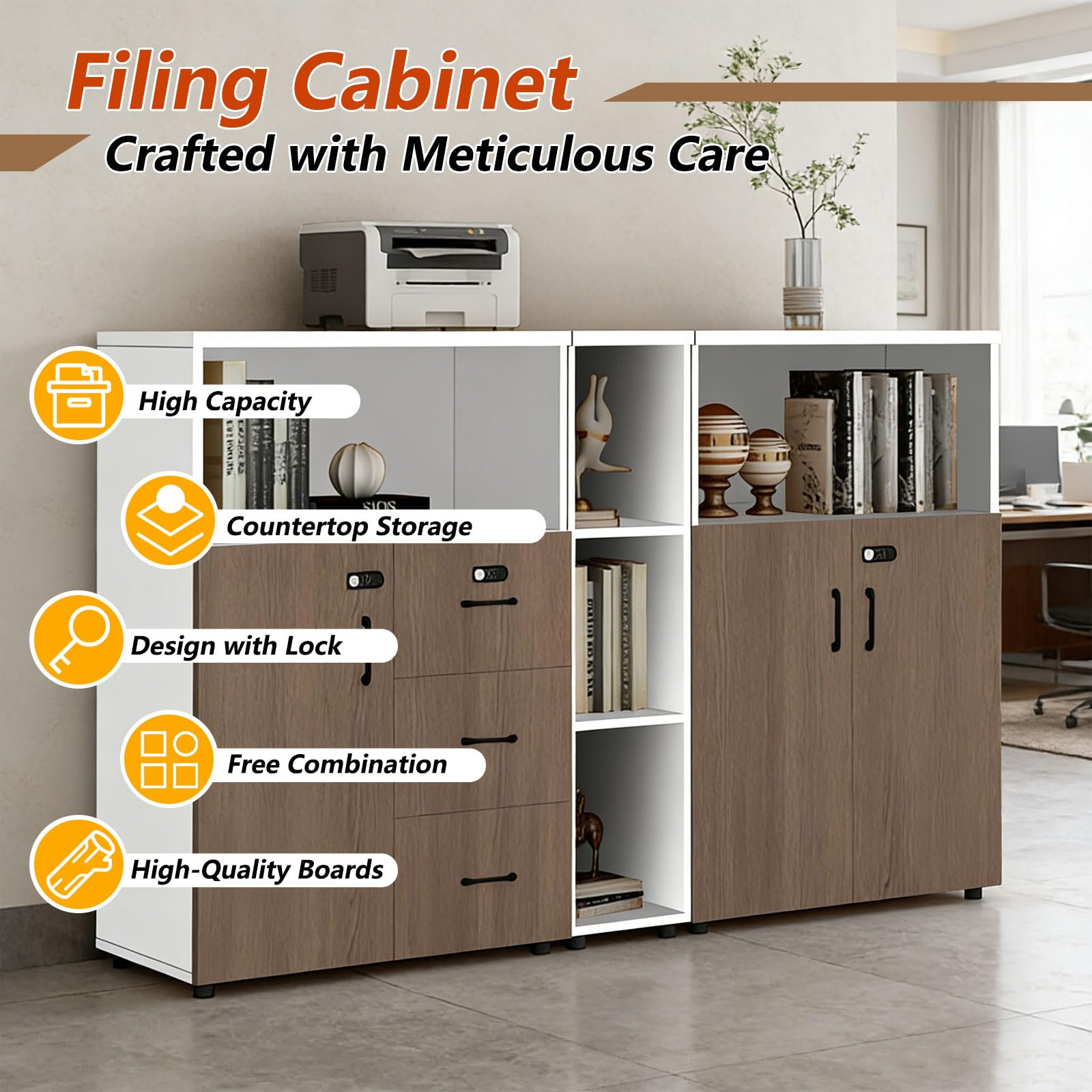 File Cabinet with Password Lock & Storage Shelves