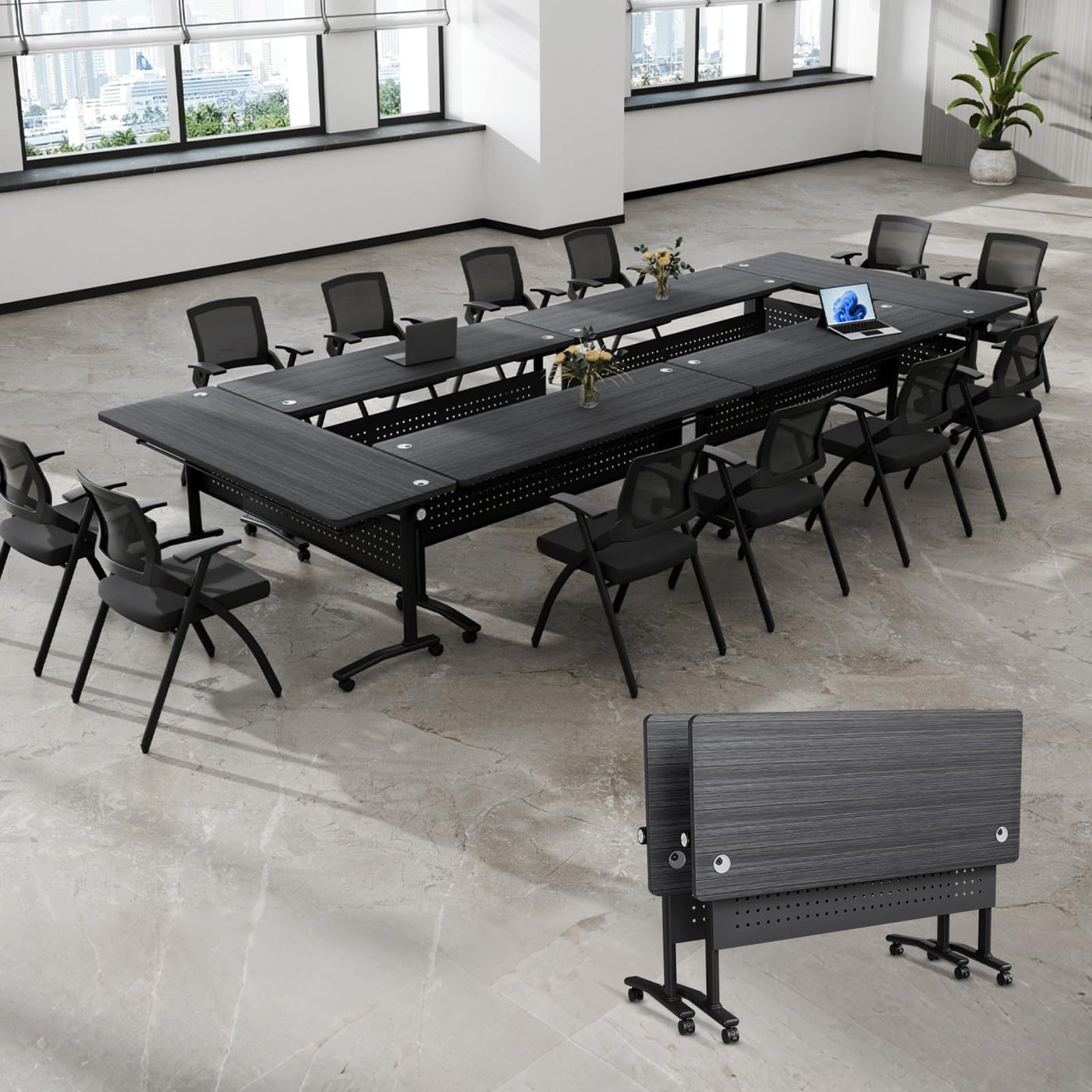 Folding Conference Table with Wheels & Cable Grommets