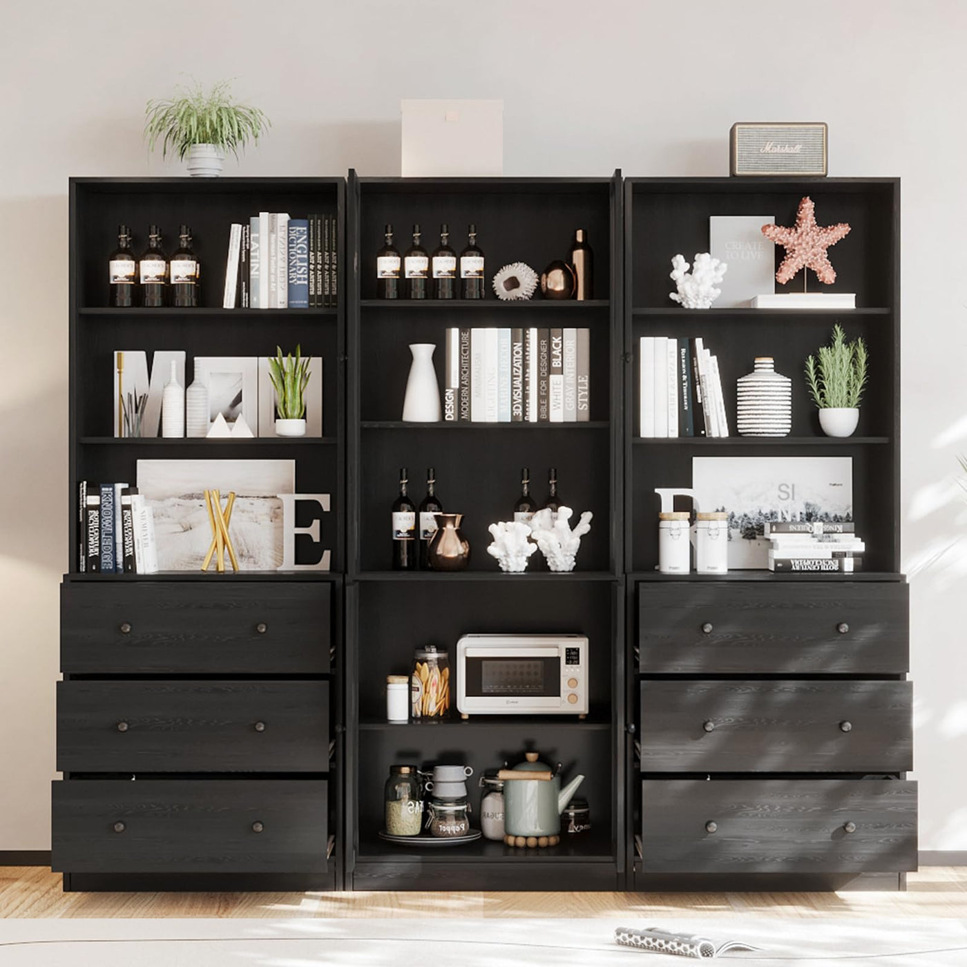 File Cabinet with Bookshelf & Glass Doors
