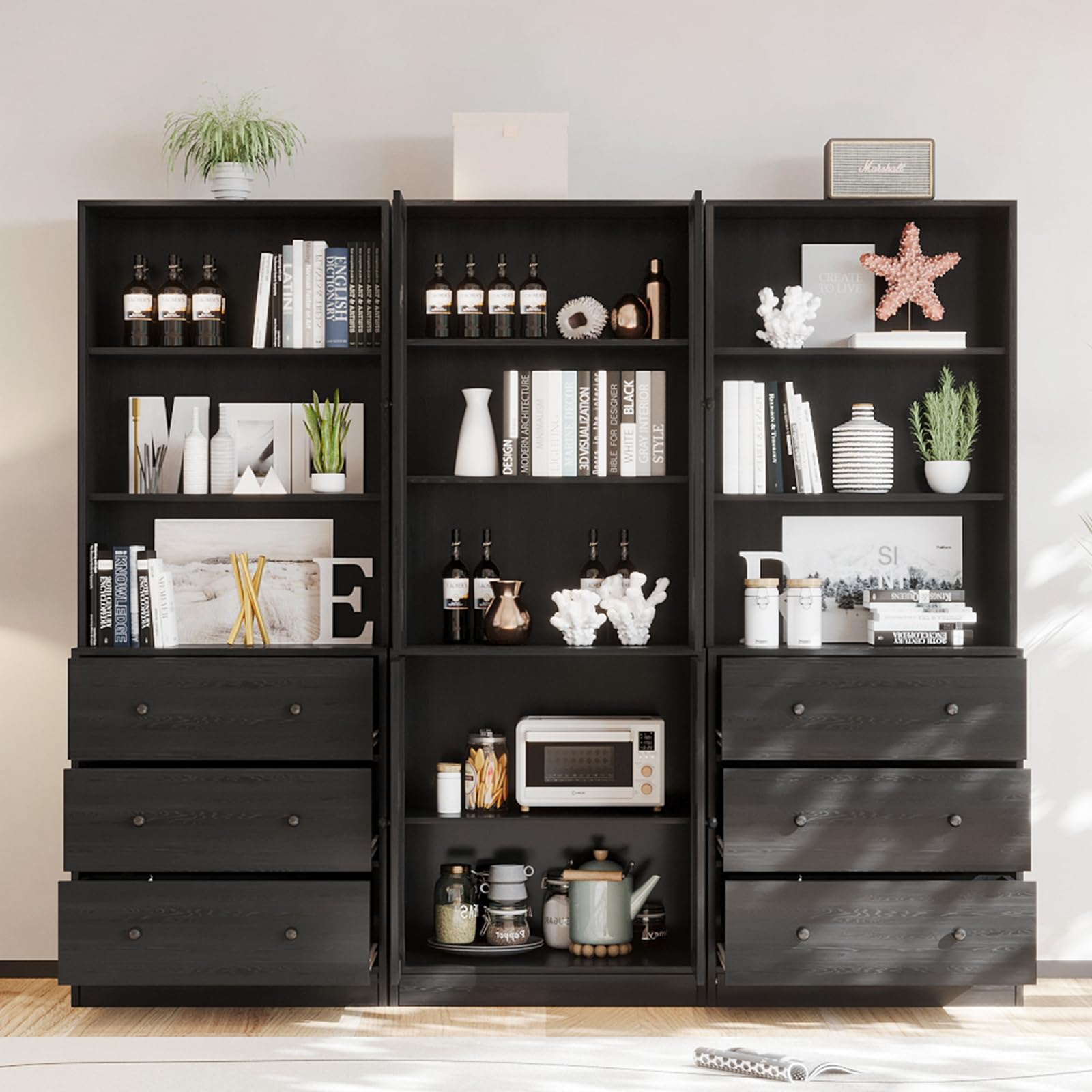 File Cabinet with Bookshelf & Glass Doors