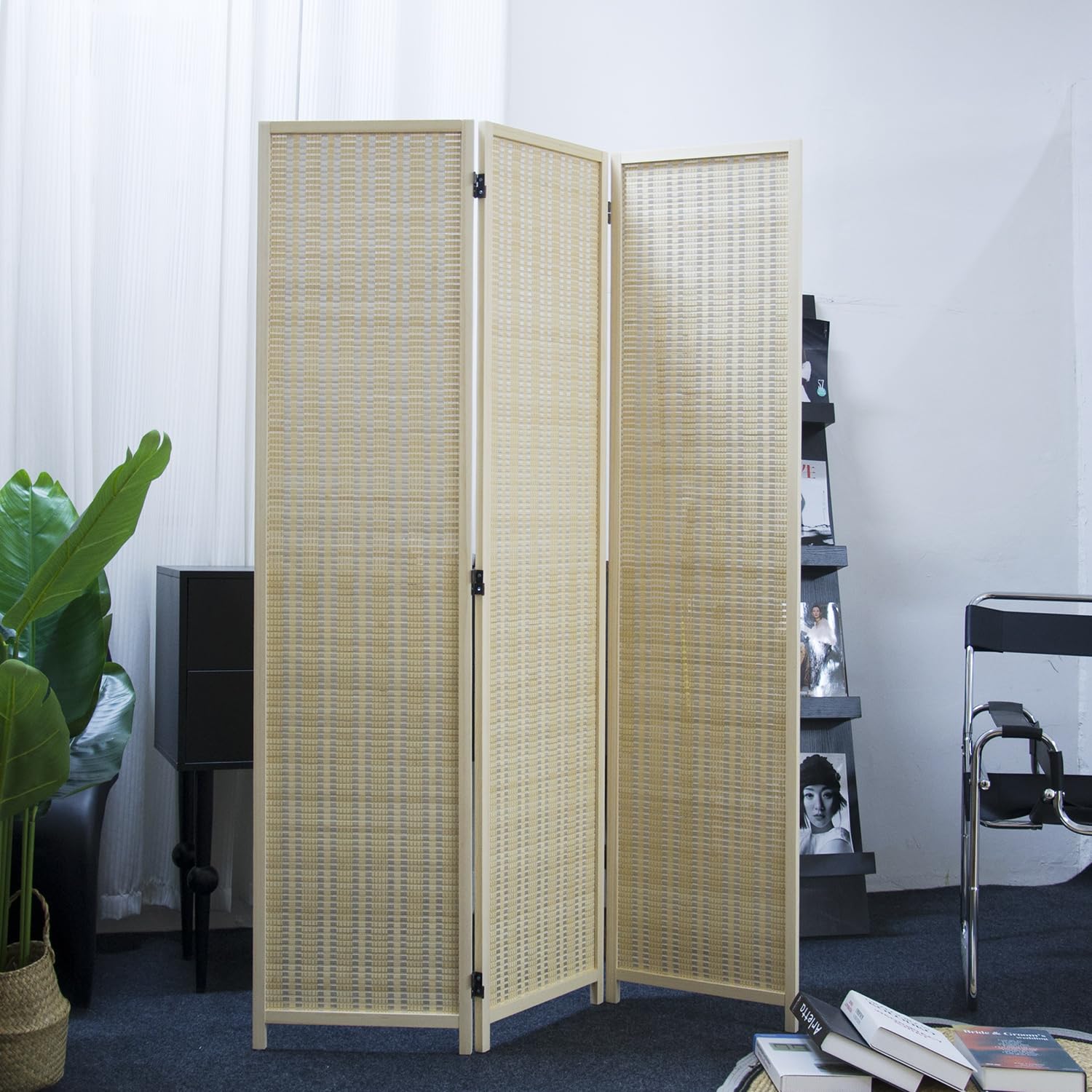 Furnnylane Panel Room Divider and Folding Screen, Bamboo Room Separator