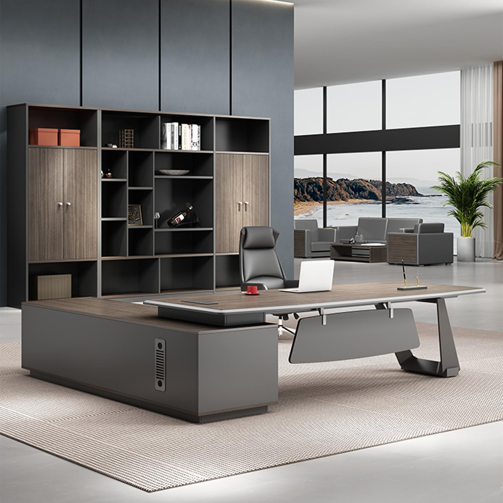 Minimalist L-Shaped Executive Desk with Cabinet