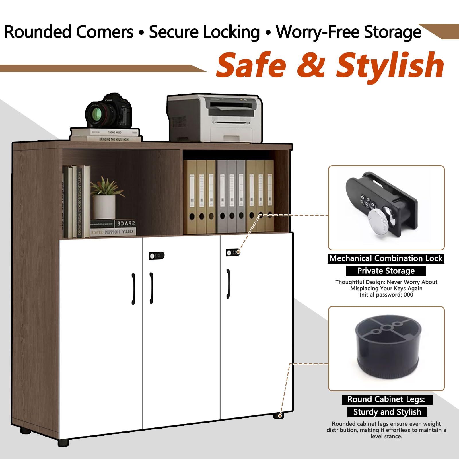 File Cabinet with Password Lock & Storage Shelves