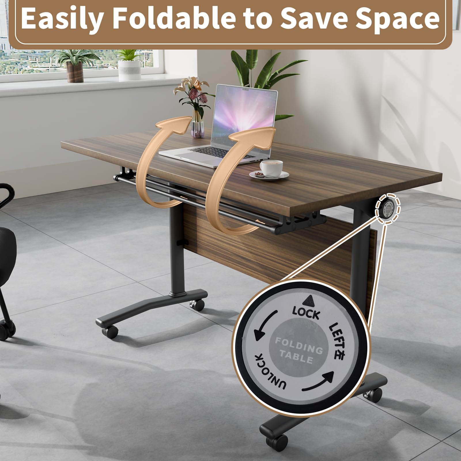 Mobile Folding Conference Table with Flip Top