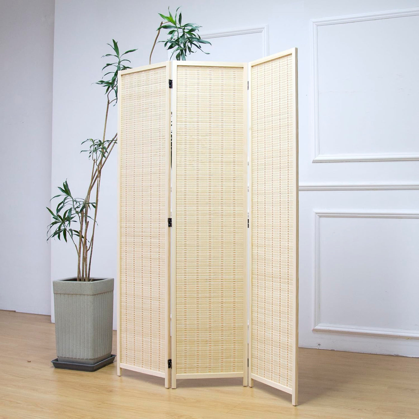 Furnnylane Panel Room Divider and Folding Screen, Bamboo Room Separator