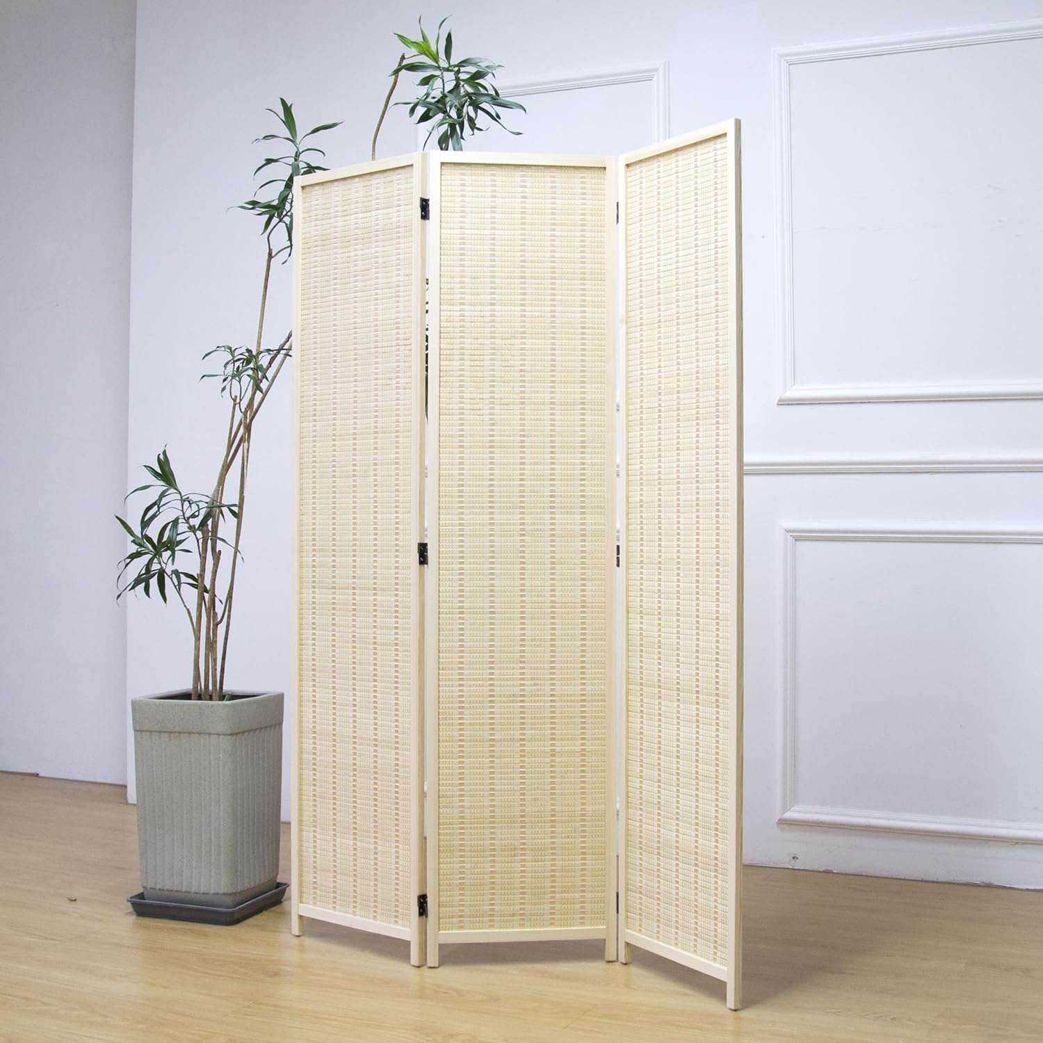 Furnnylane Panel Room Divider and Folding Screen, Bamboo Room Separator
