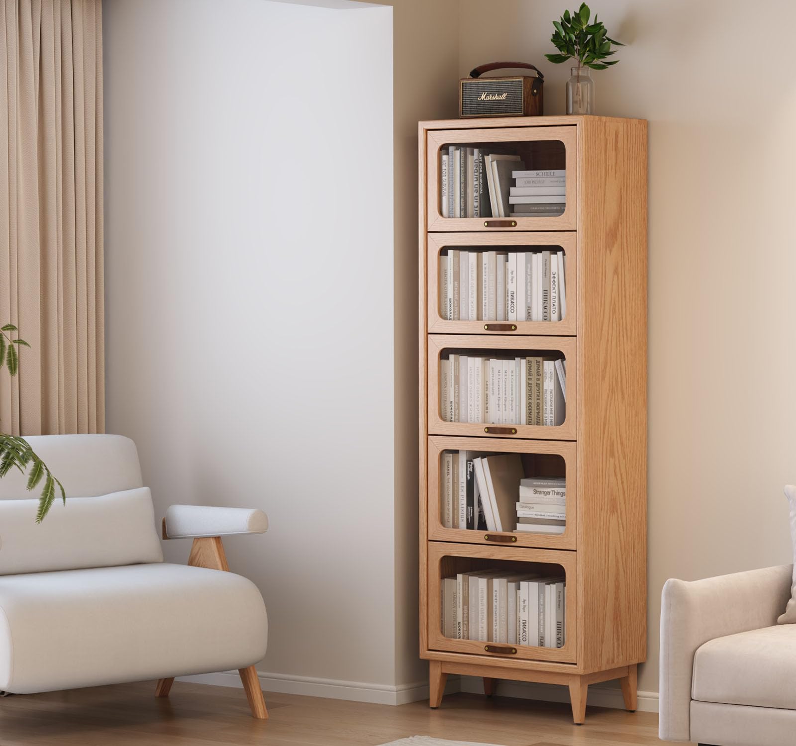 72" Solid Wood Bookcase with Doors