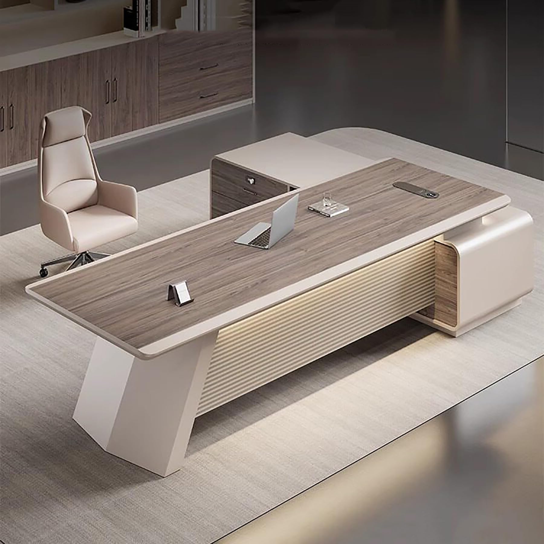 L-Shaped Executive Desk with Locking Cabinet