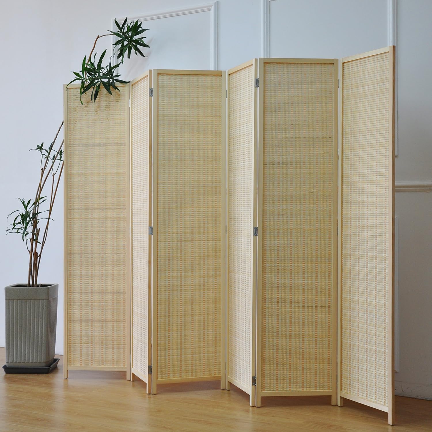 Furnnylane Panel Room Divider and Folding Screen, Bamboo Room Separator