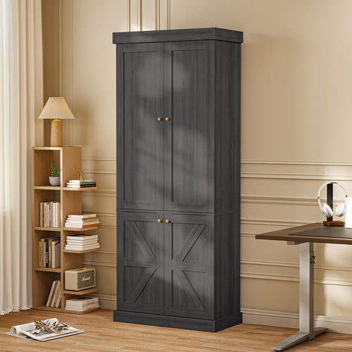 70.8" Farmhouse Bookcase with Glass Doors
