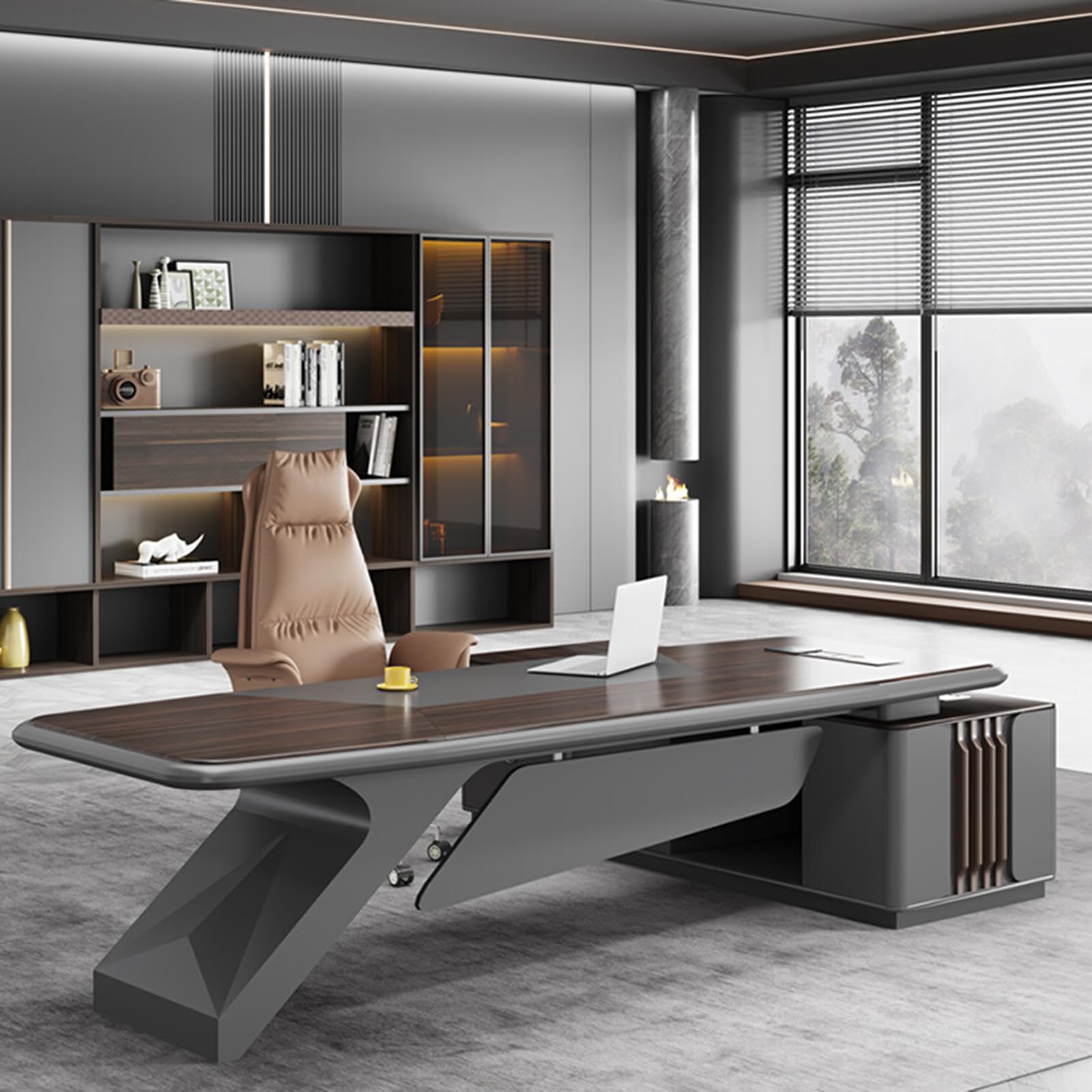 Modern Executive Desk with File Drawers