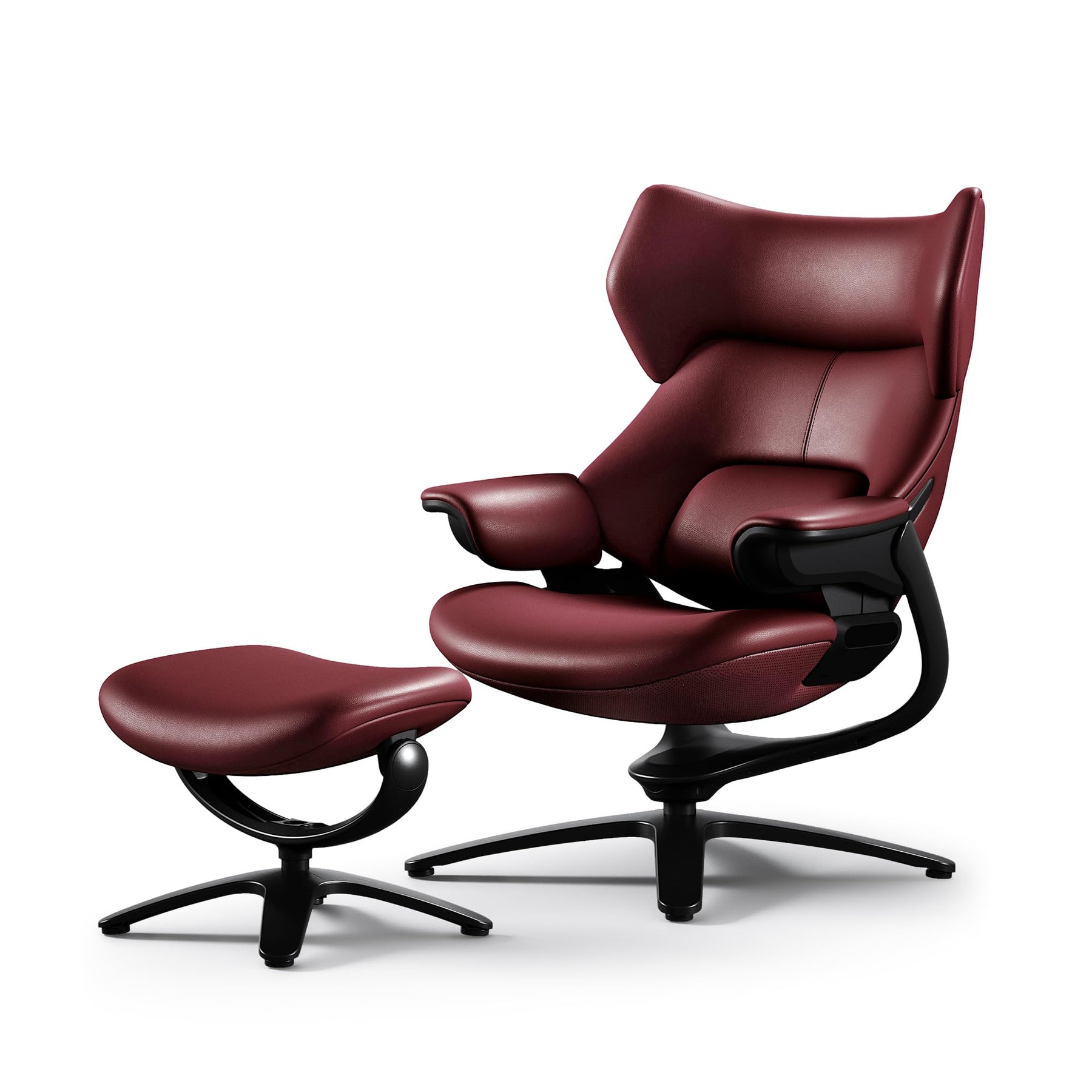 Genuine Leather Reclining Swivel Chair with Ottoman