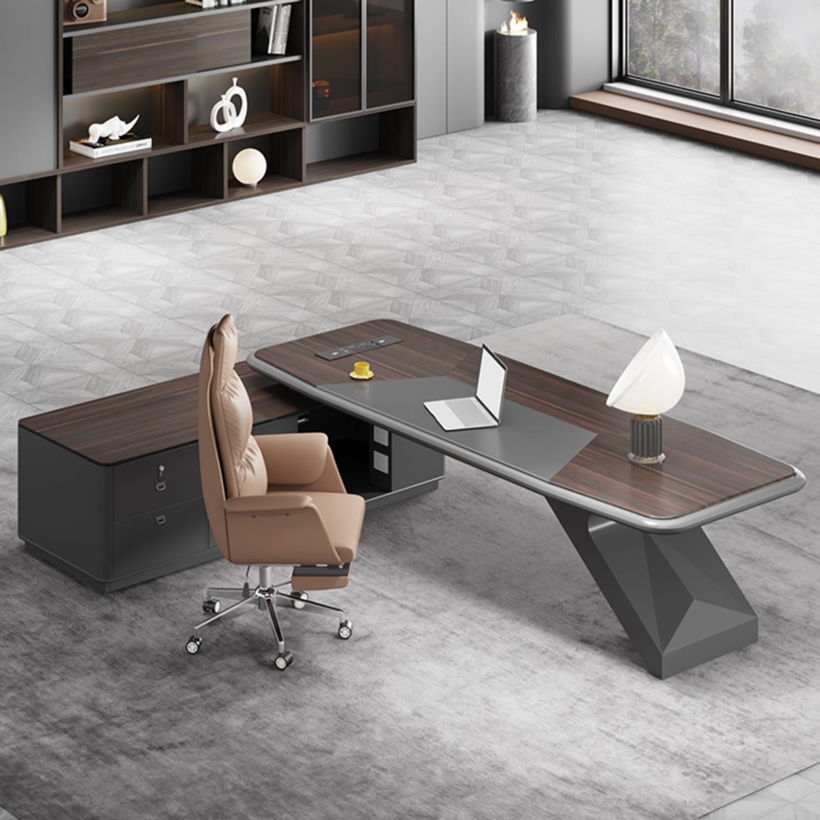 Modern Executive Desk with File Drawers