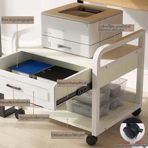 2-Tier Mobile Printer Stand with Drawer