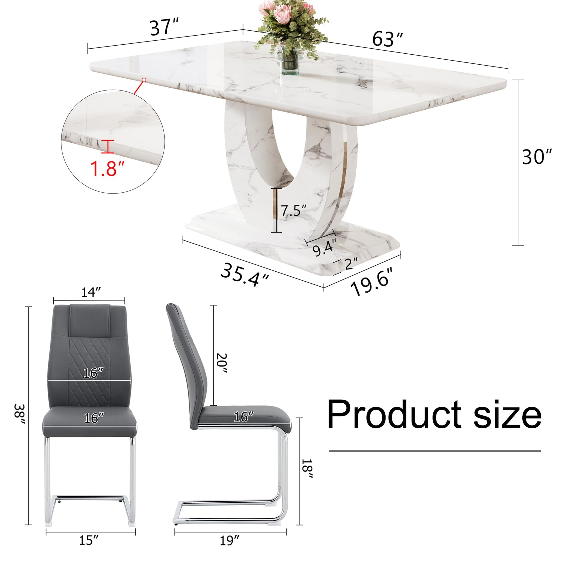 7-Piece Dining Table Set with Faux Marble Table & 6 Chairs