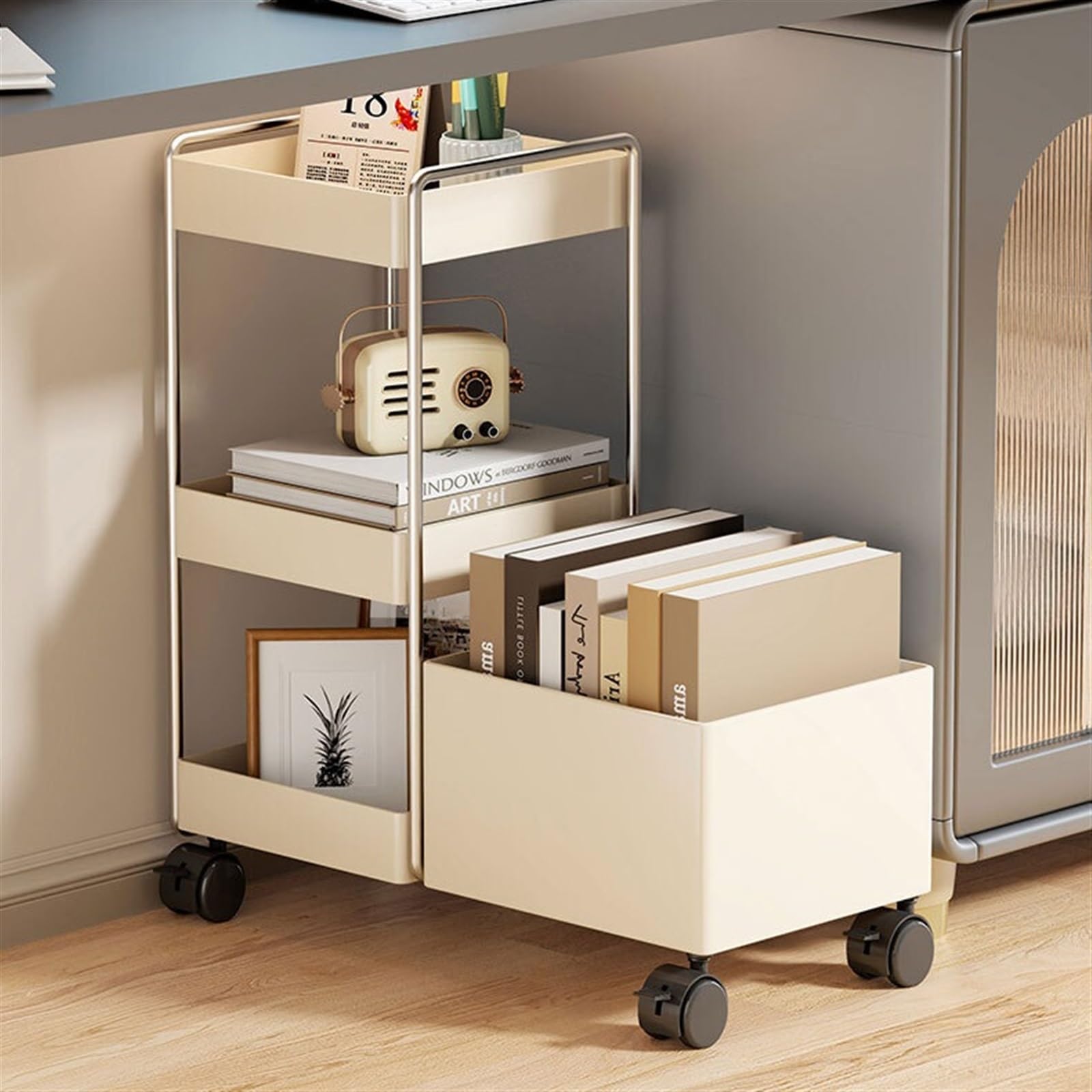 Movable Under-Desk Book Storage Rack