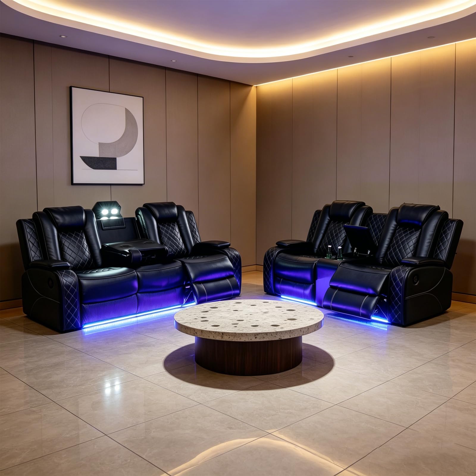 Saxum Tegmen Living Room Furniture Sets, Power Recliner Sectional Sofa with LED Lights