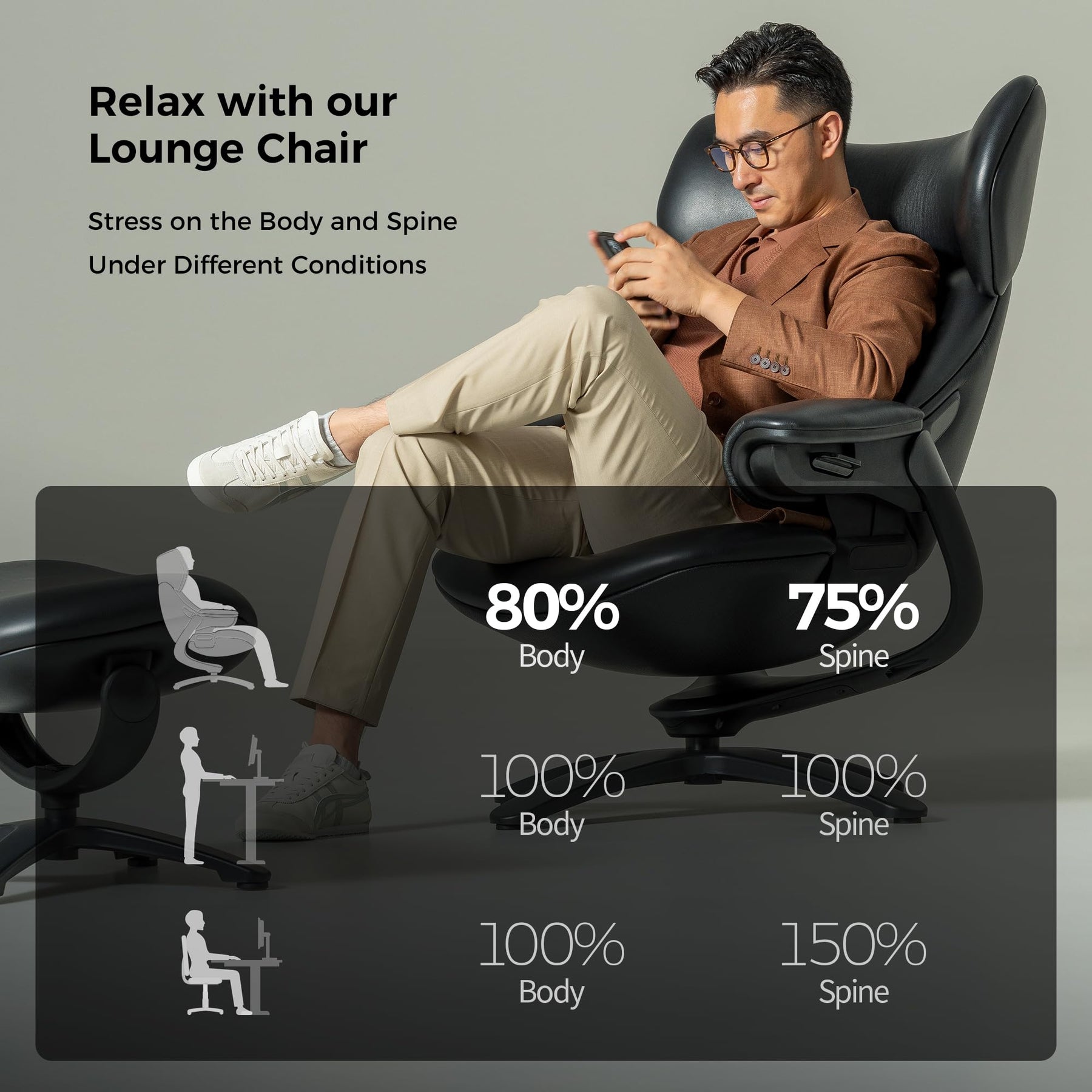 Genuine Leather Reclining Swivel Chair with Ottoman