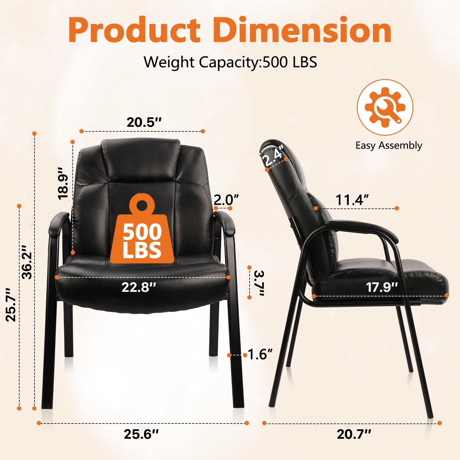 CLATINA Big & Tall 400 lb. Leather Reception Chairs Guest Chair