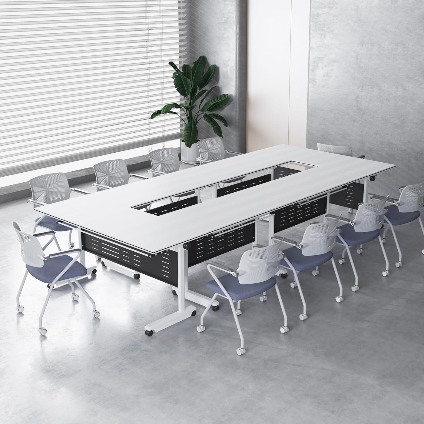 Folding Conference Table with Wheels & Cable Grommets