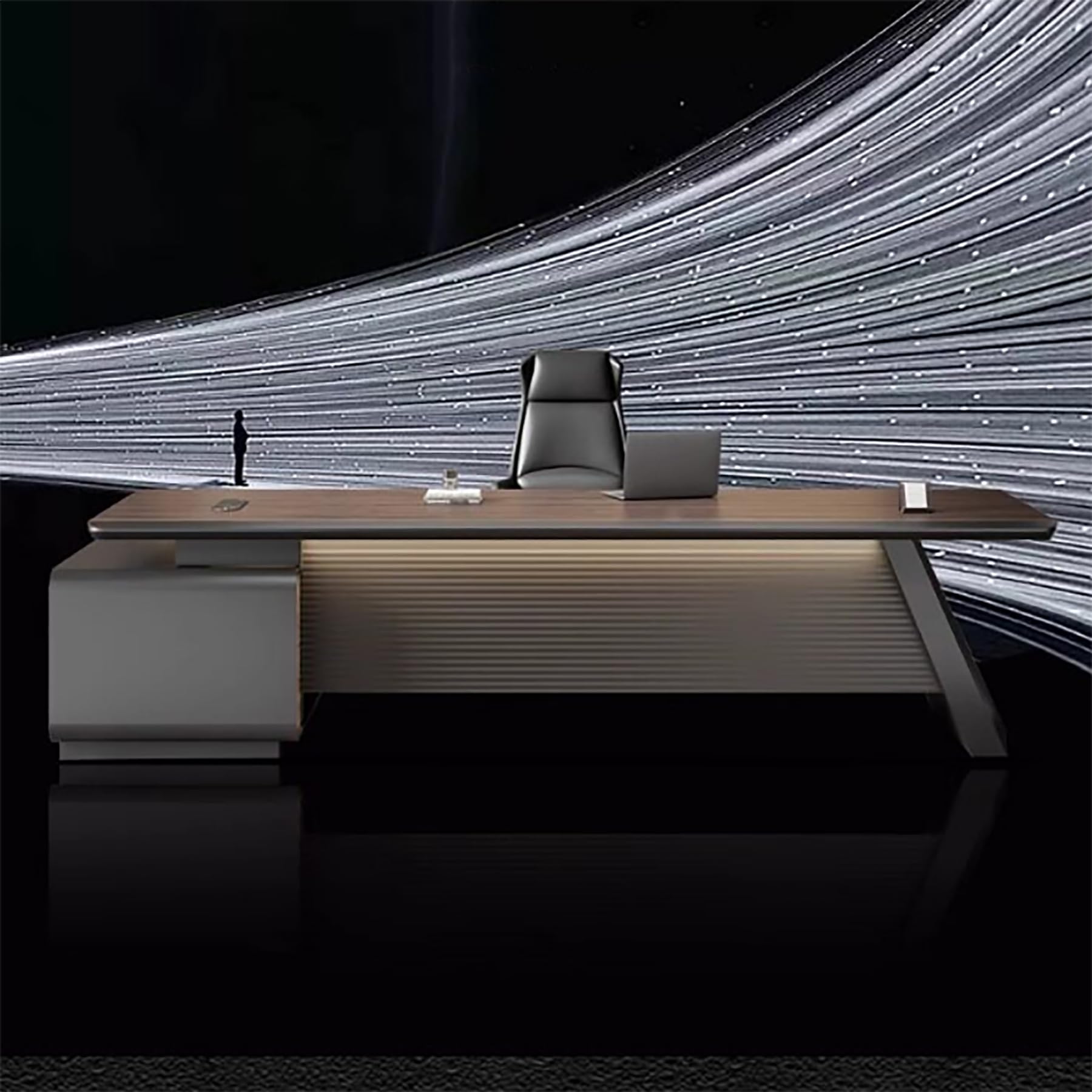 L-Shaped Executive Desk with Locking Cabinet
