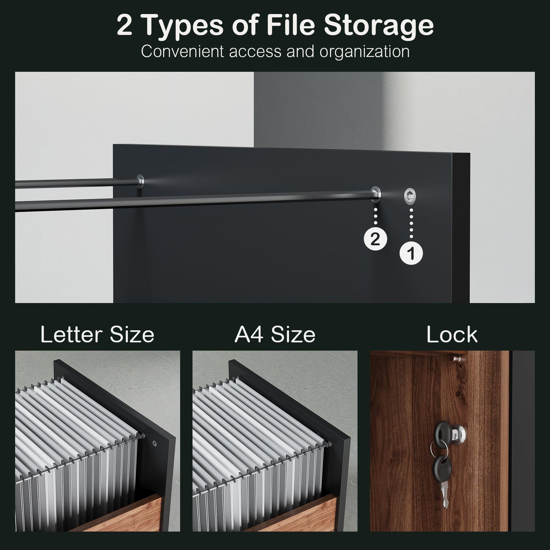 ModernMate 63" Wood Lateral File Cabinet with Lock, Filing Cabinet for Home Office