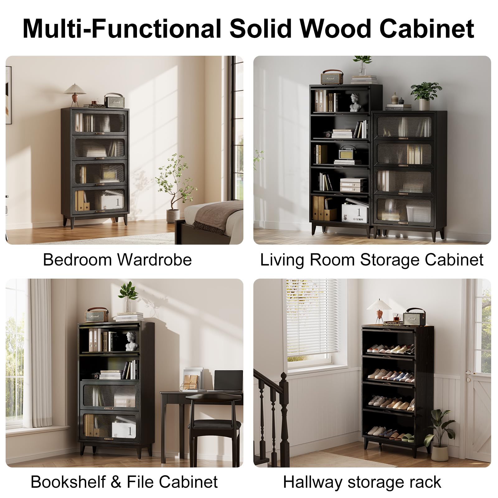 72" Solid Wood Bookcase with Doors