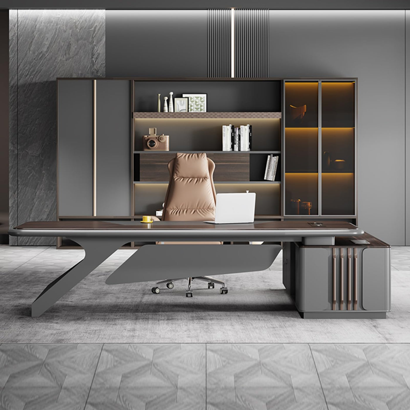 Modern Executive Desk with File Drawers