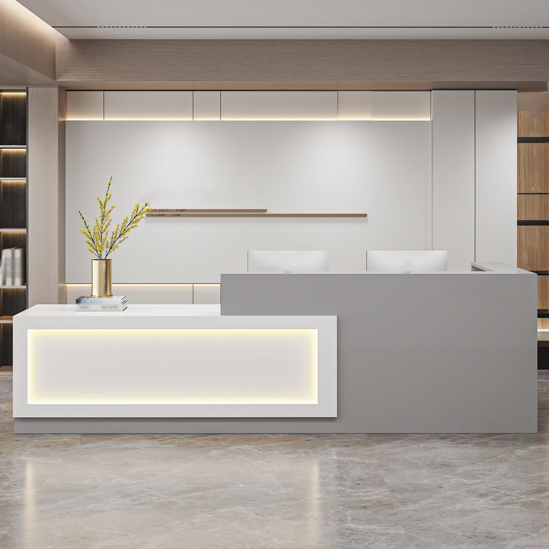 Modern Reception Desk with LED Light & Lockable Drawer