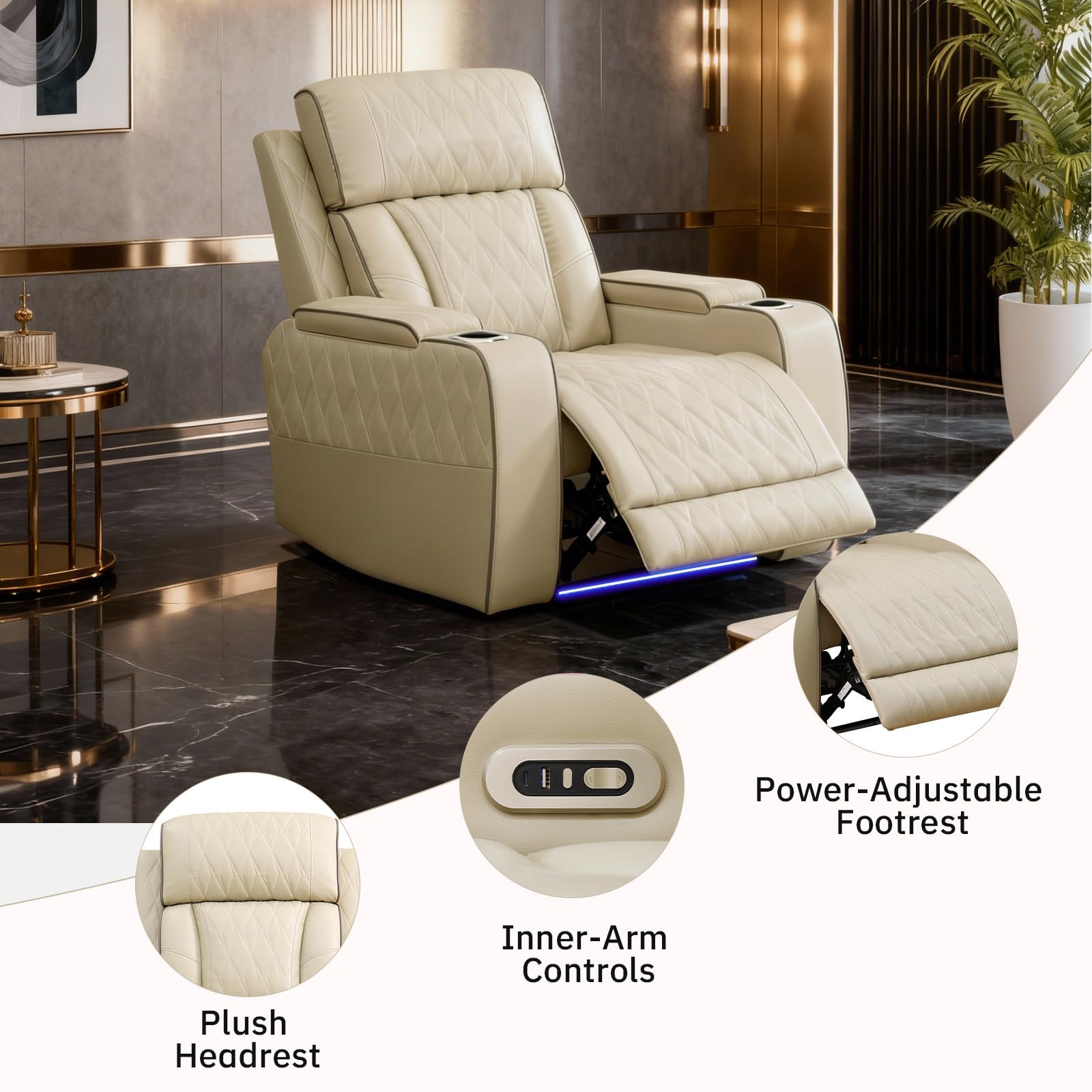 Saxum Tegmen Living Room Furniture Sets, Power Recliner Sectional Sofa with LED Lights