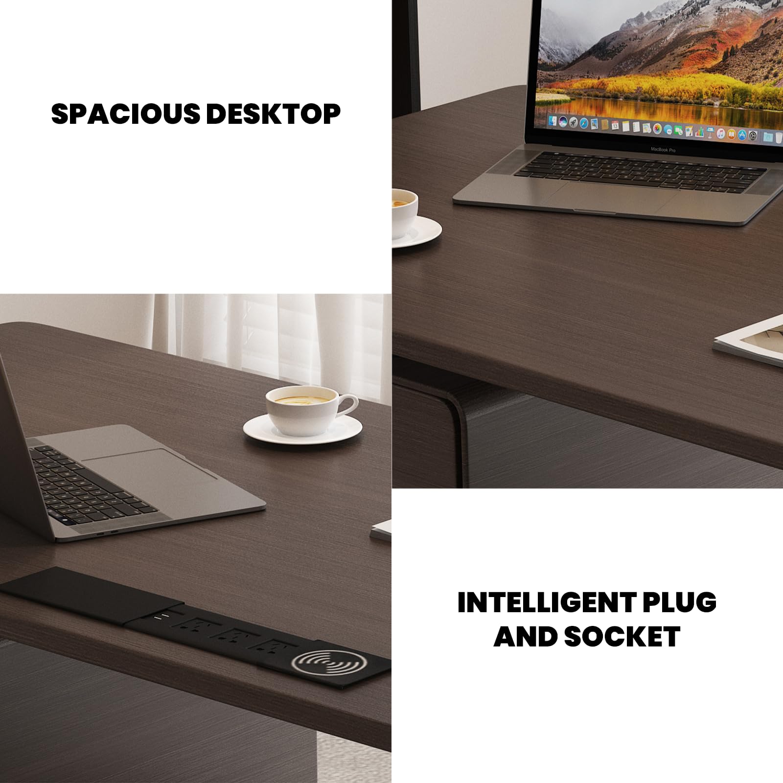 Modern Office Desk with Storage Cabinet & Power Outlets