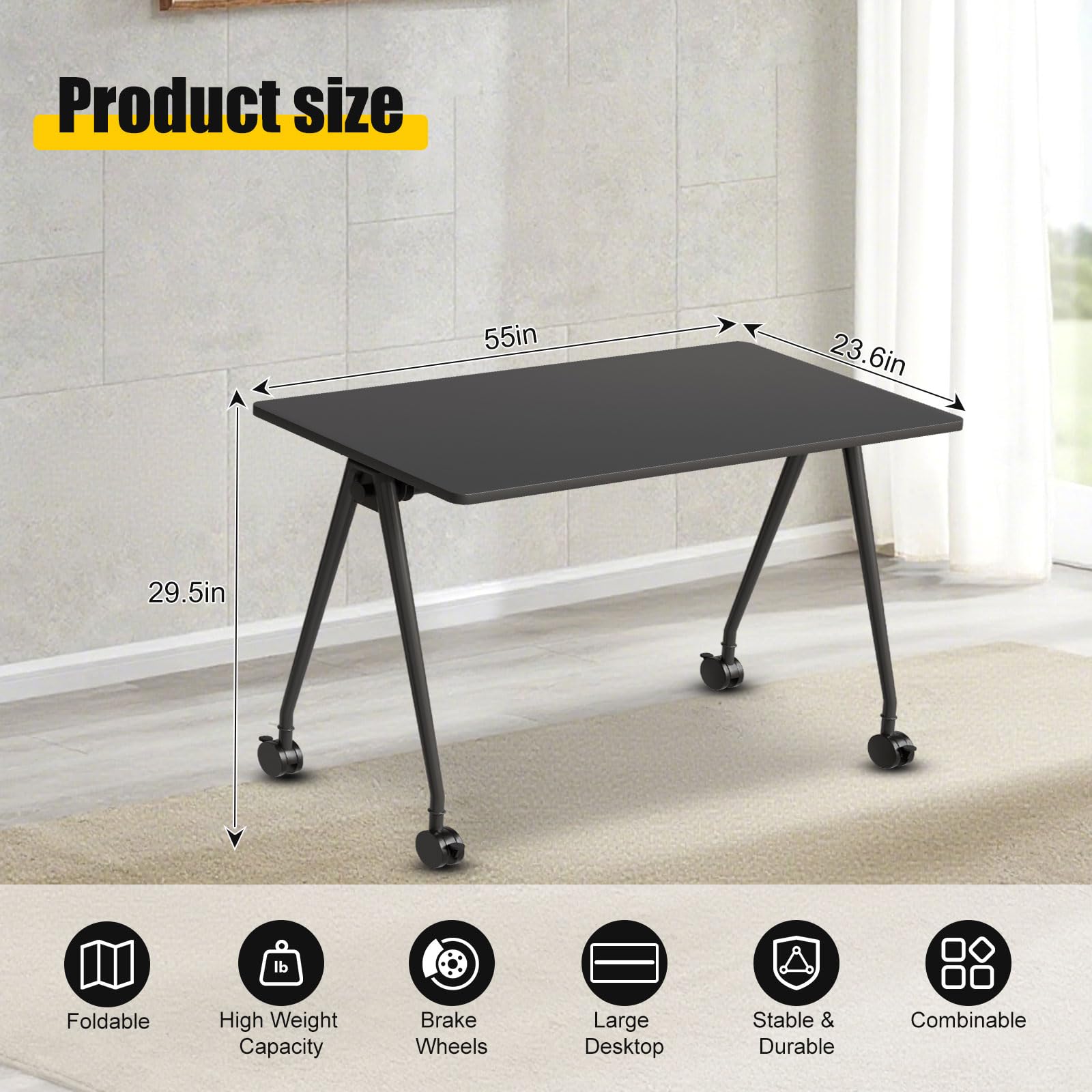 Foldable Conference Table with Wheels for 2–16 People
