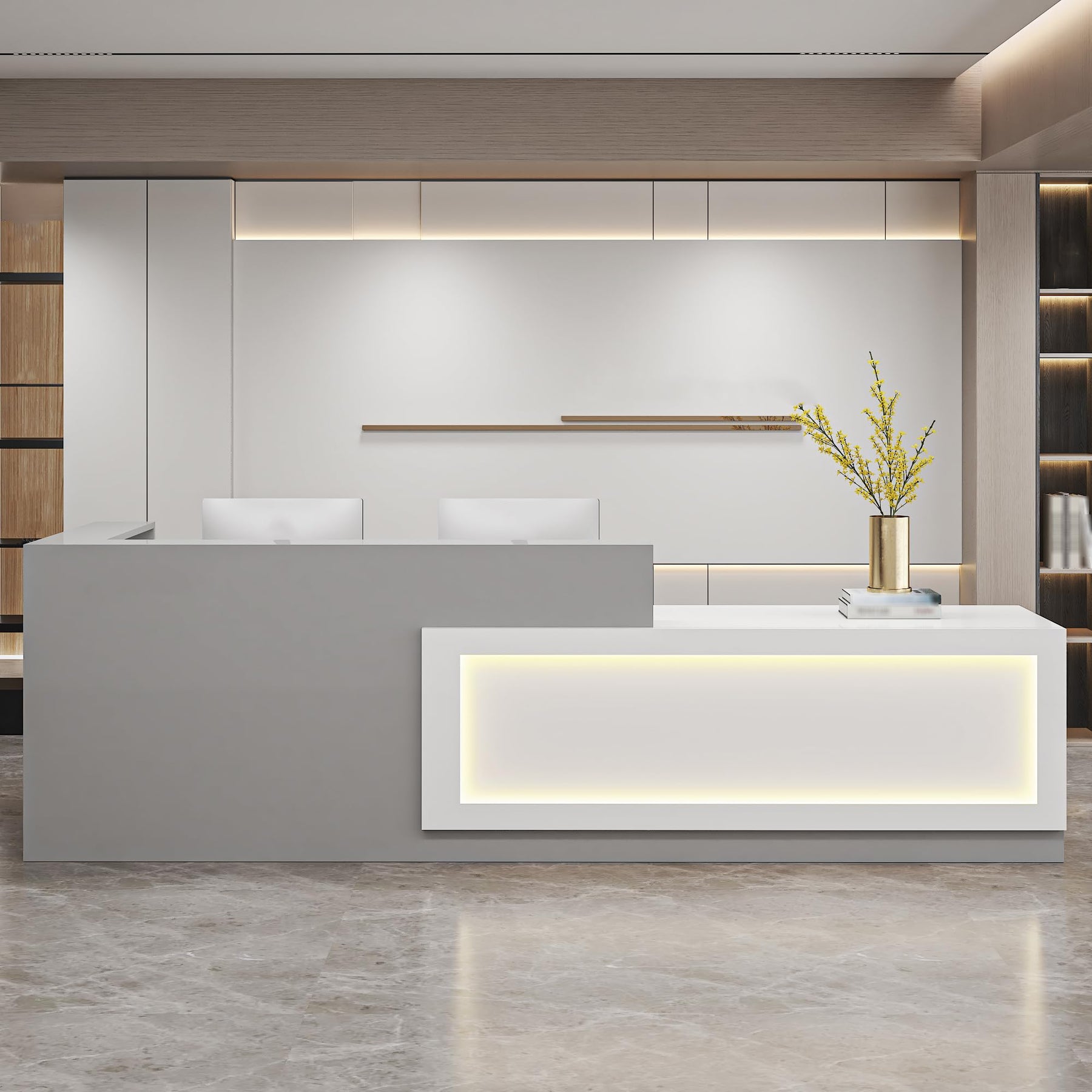 Modern Reception Desk with LED Light & Lockable Drawer