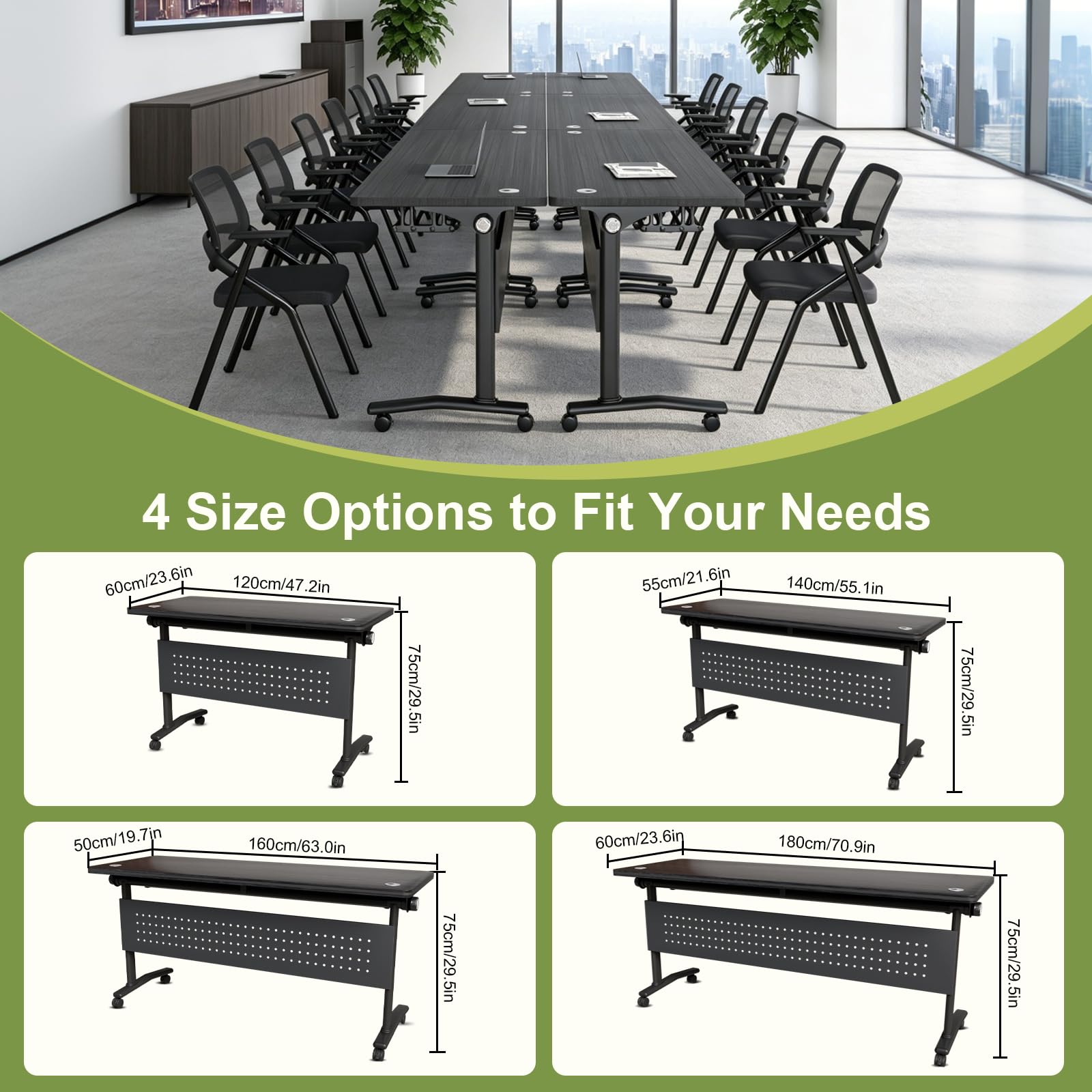 Mobile Folding Conference Table Set for 10–14 People