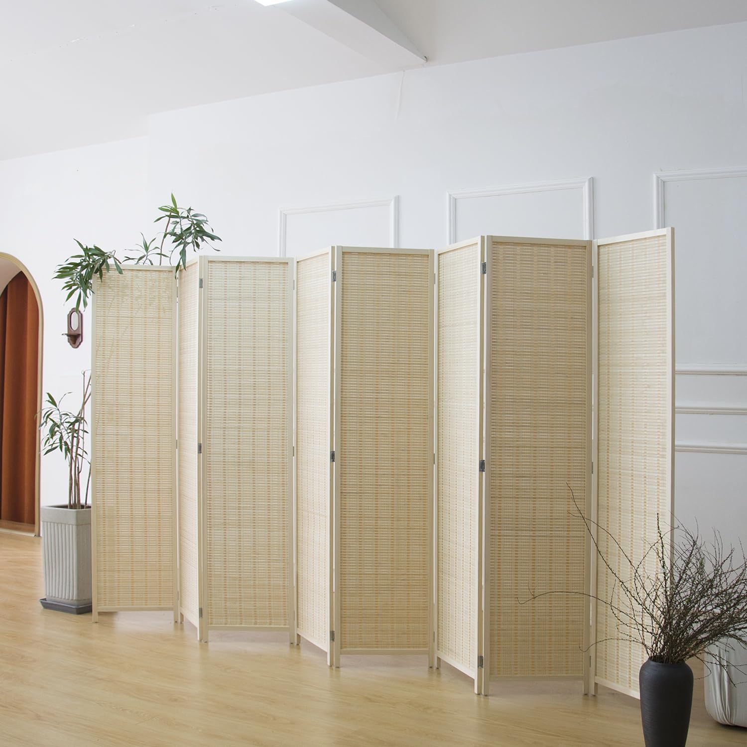 Furnnylane Panel Room Divider and Folding Screen, Bamboo Room Separator