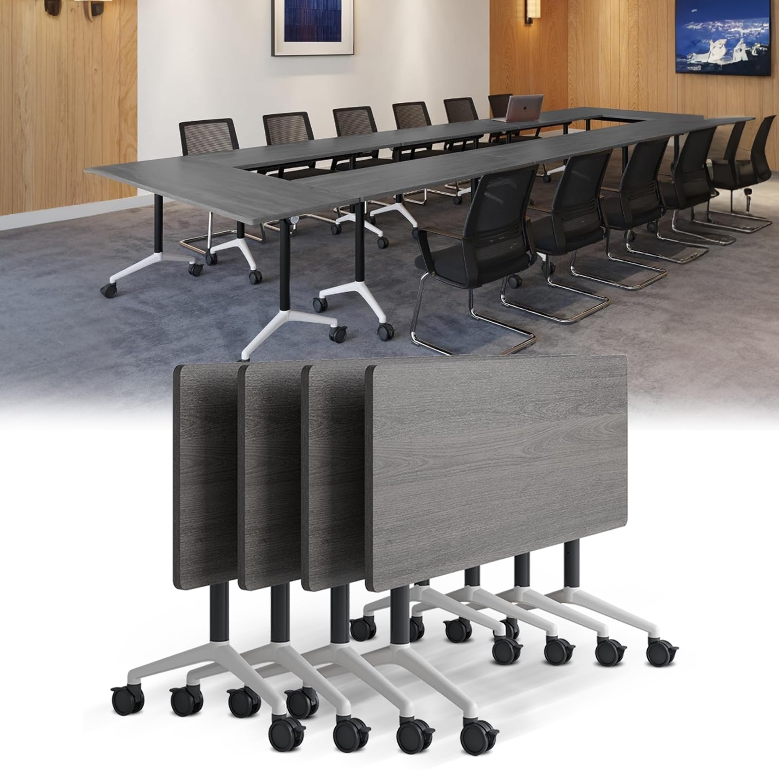 Mobile Folding Conference Table Set for 10–14 People