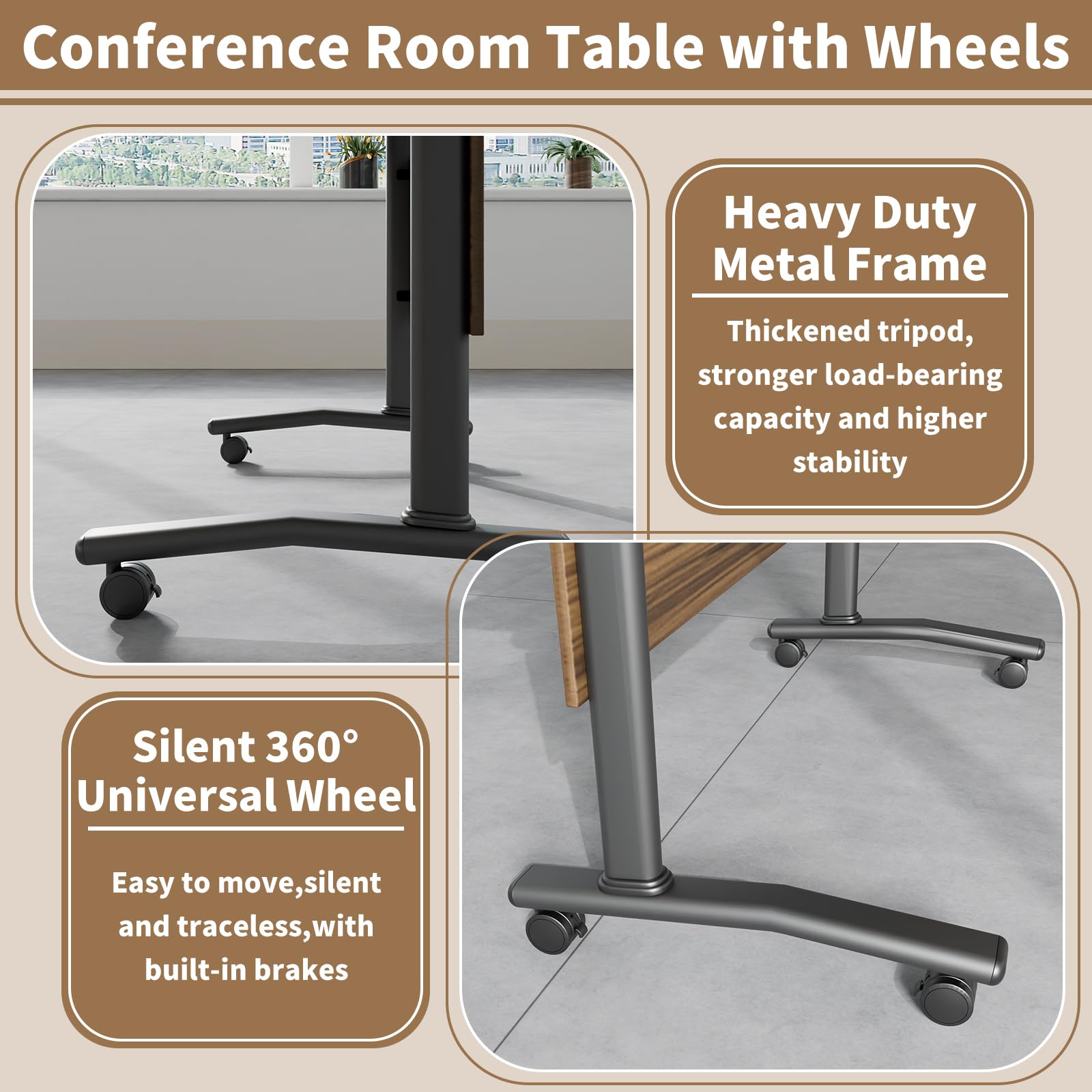 Mobile Folding Conference Table with Flip Top