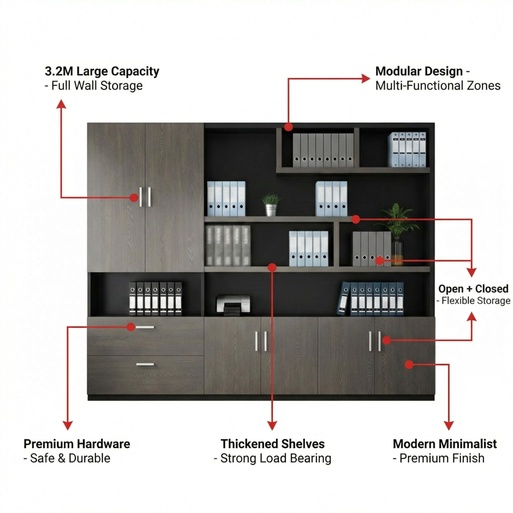 Executive Storage Cabinet & Bookcase Wall Unit