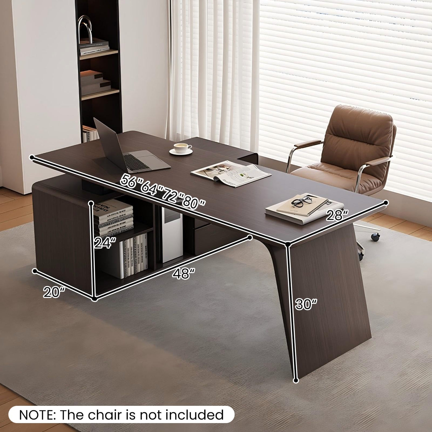 Modern Office Desk with Storage Cabinet & Power Outlets