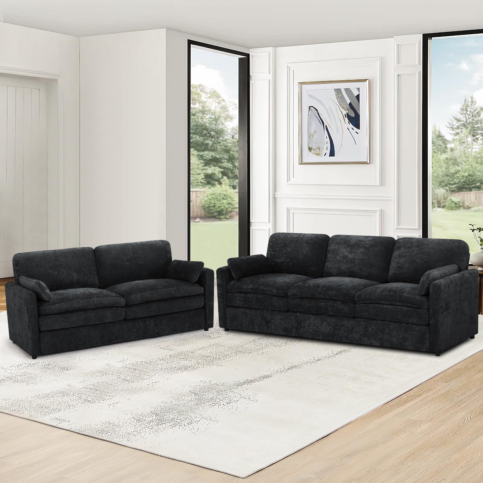 Lesofair Chenille Sofa Set with Thicker Cushions