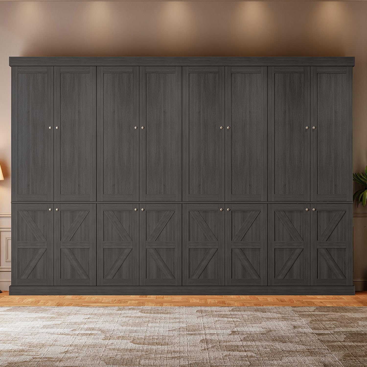 70.8" Farmhouse Bookcase with Glass Doors
