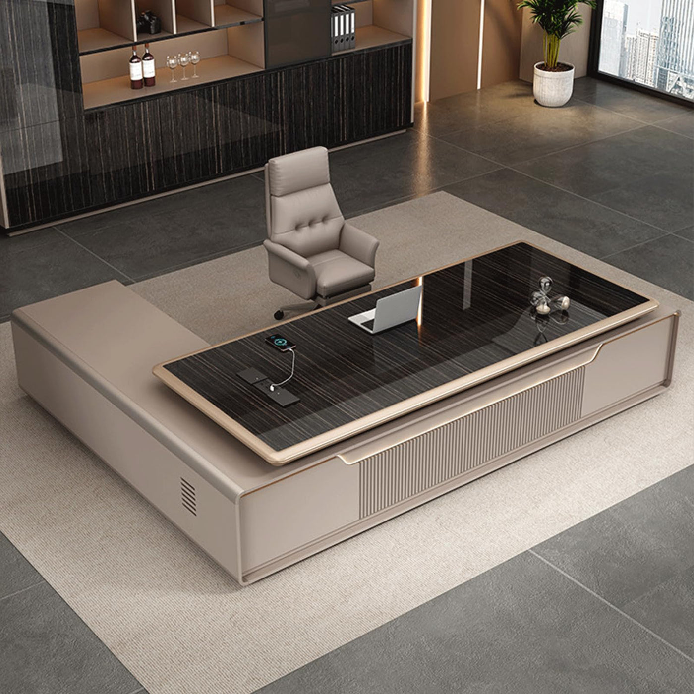 Height-Adjustable L-Shaped Executive Desk with Storage Shelf