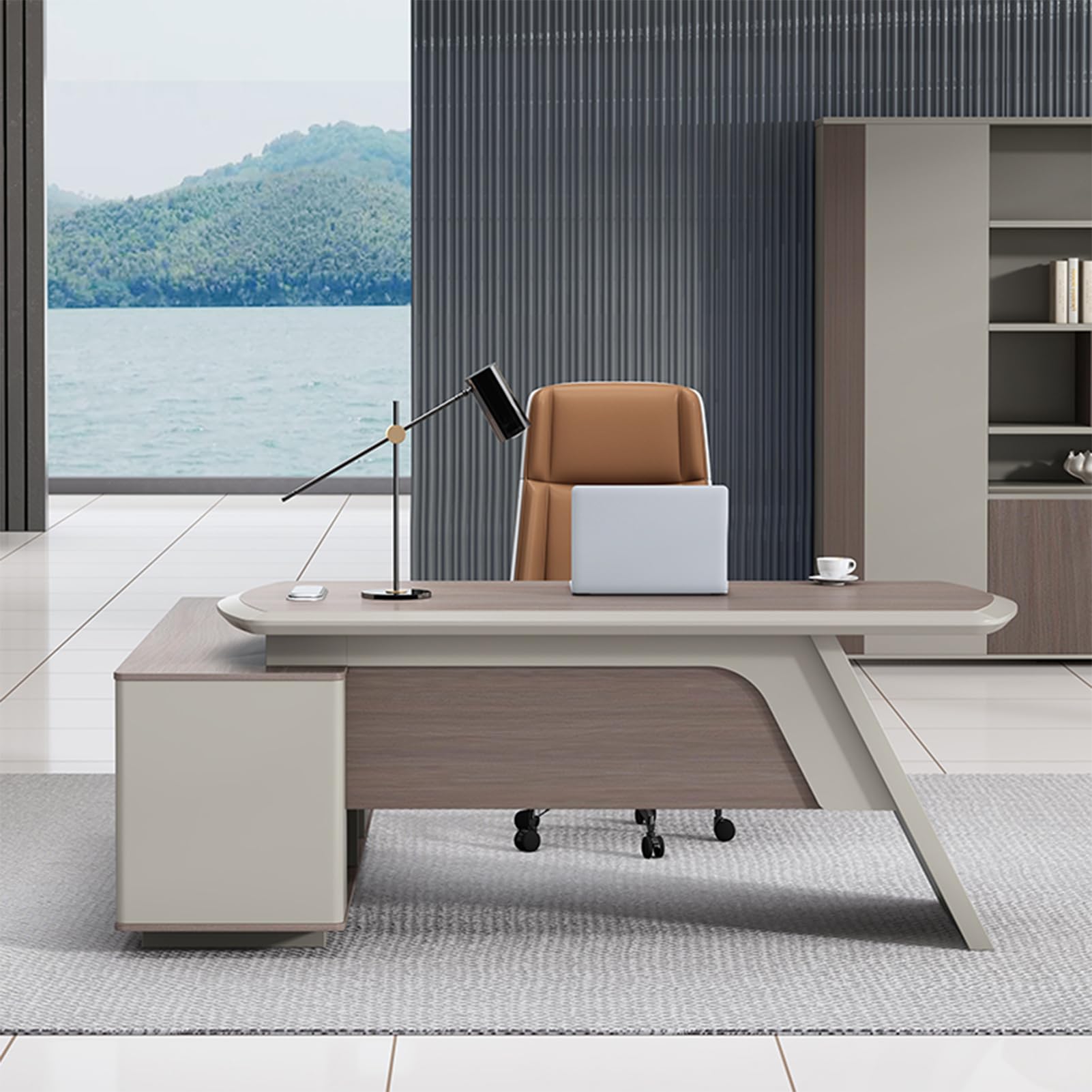 L-Shaped Corner Desk with Drawers