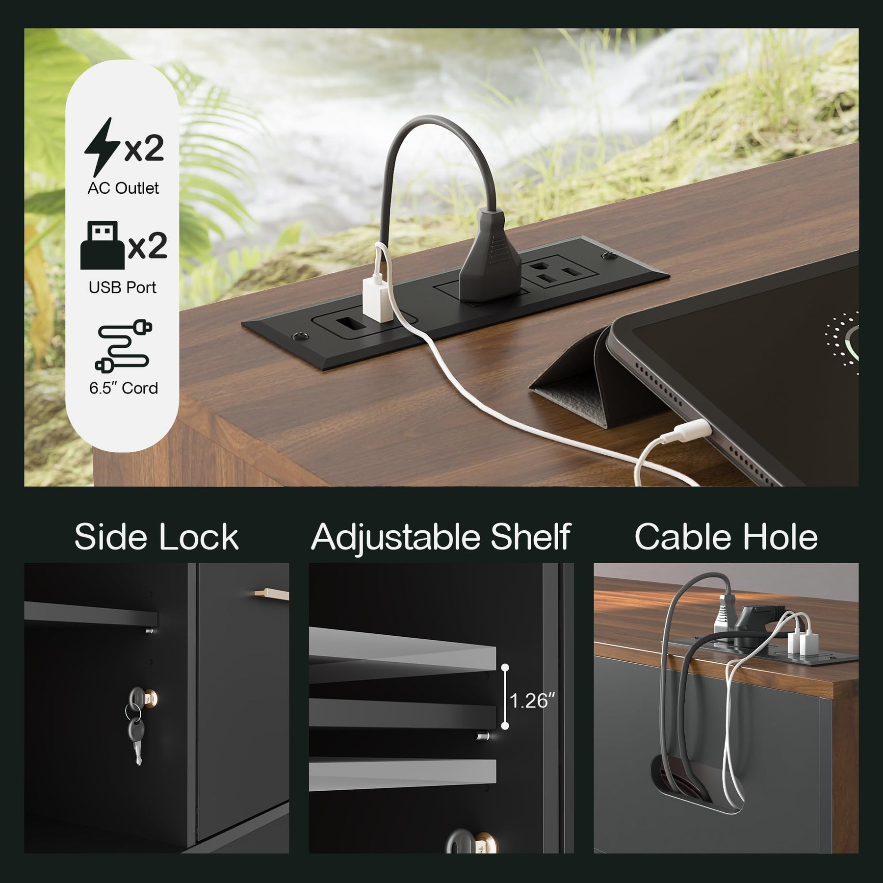 4-Drawer File Cabinet with Lock & Power Outlet