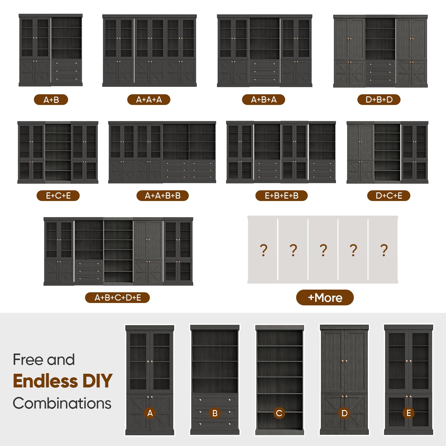 Vyre 70.8" Tall Farmhouse Bookshelf with Glass Doors-260513